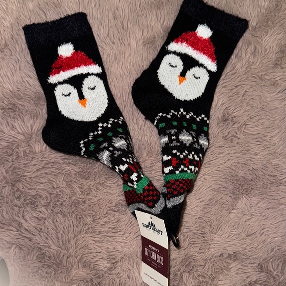 Northeast Women's Penguin Holiday Socks - Black and Red - Picture 5 of 6